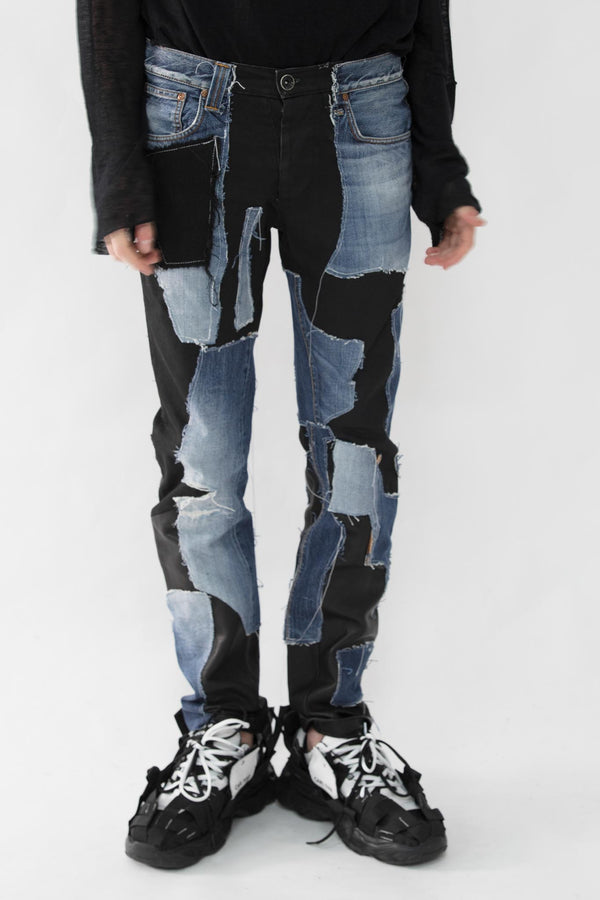 Patch Work Leather Jeans