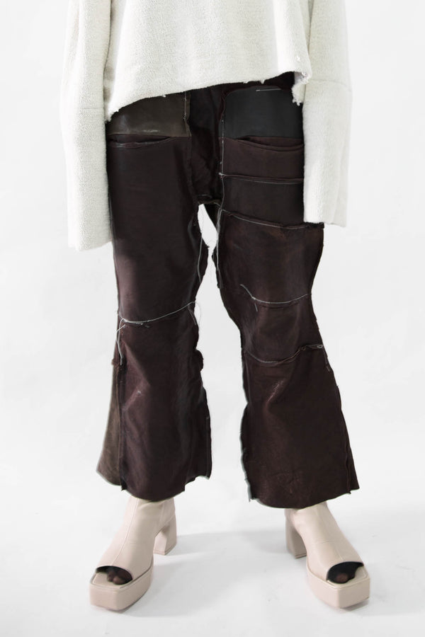Flared Patchwork Leather Pants